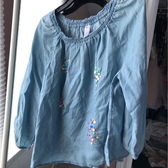 Justice Children’s Baby Blue Blouse with Rainbow Sequins - Size 14 - Picture 2 of 11